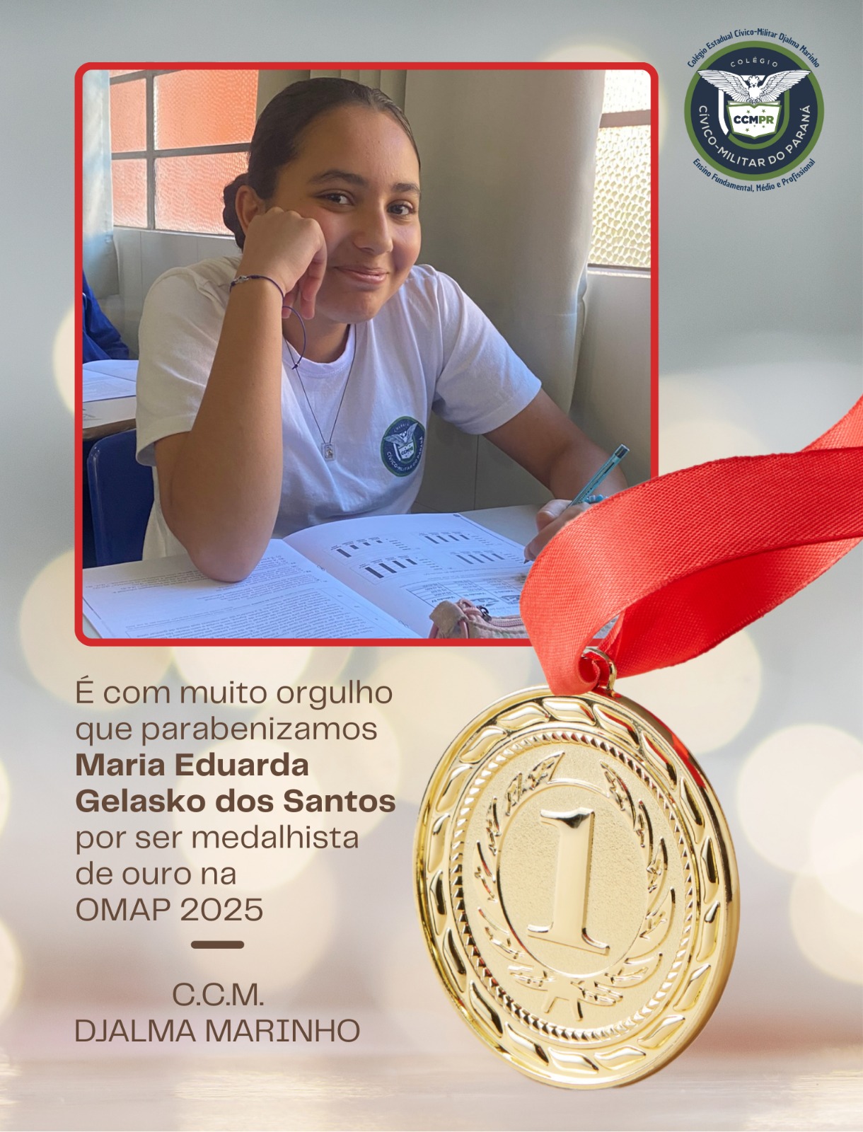 ​Estudante Campo-larguense conquista medalha de ouro na OMAP e recebe homenagem em Curitiba