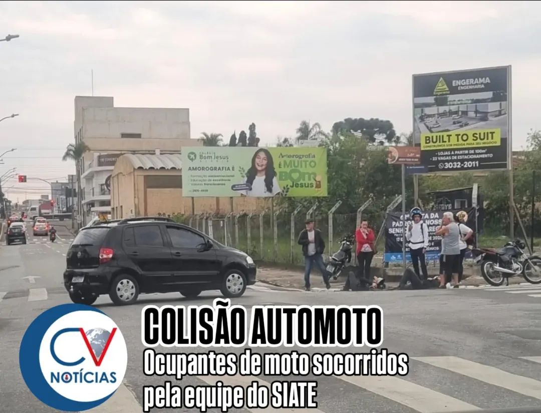 Acidente entre carro e moto deixa dois feridos no Centro de Campo Largo