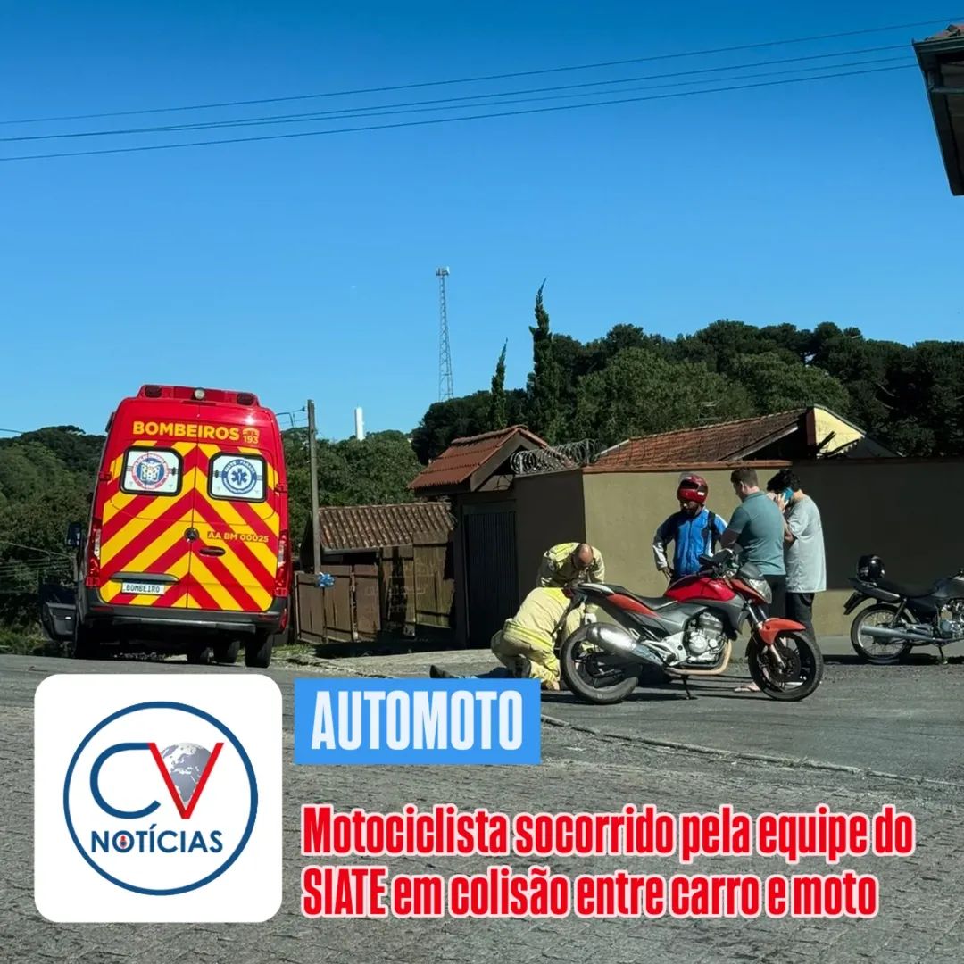 ​Jovem fica ferido em colisão entre carro e moto no bairro São Vicente